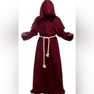 NWOT GOLDSTITCH Medieval Monk Priest Robe Costume Burgundy Hooded Size S
